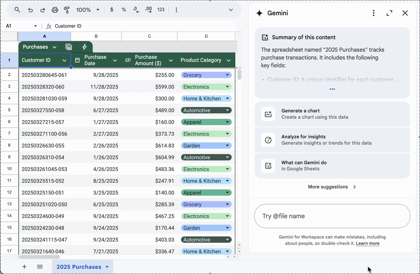 Use Gemini to create and insert charts in Sheets
